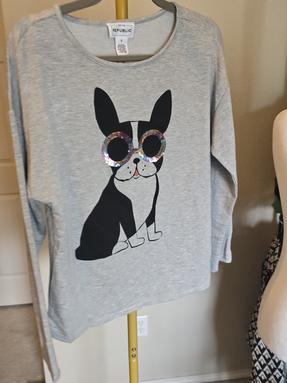 Workshop Republic Clothing Light Gray Sweatshirt with Rainbow Sequin Detail